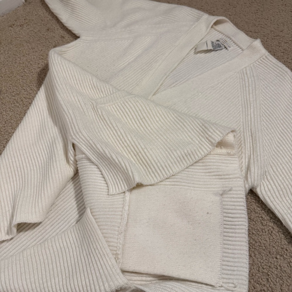 Yarnworks Cream Ribbed Cardigan Sweater Large Button Front Pockets Cozy - Picture 8 of 8